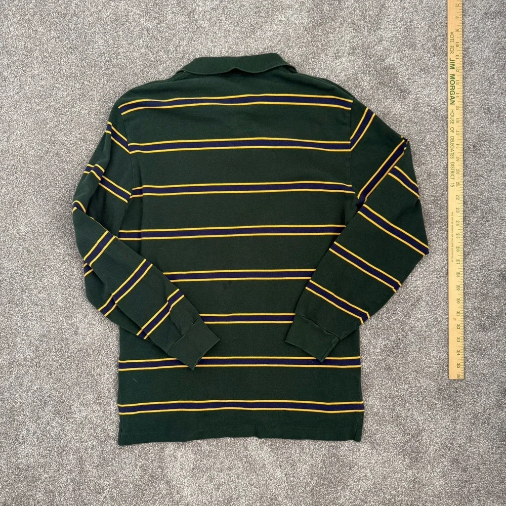 Polo By Ralph Lauren PRL Mens M Striped Long Sleeve Polo Green Yellow VTG Y2K